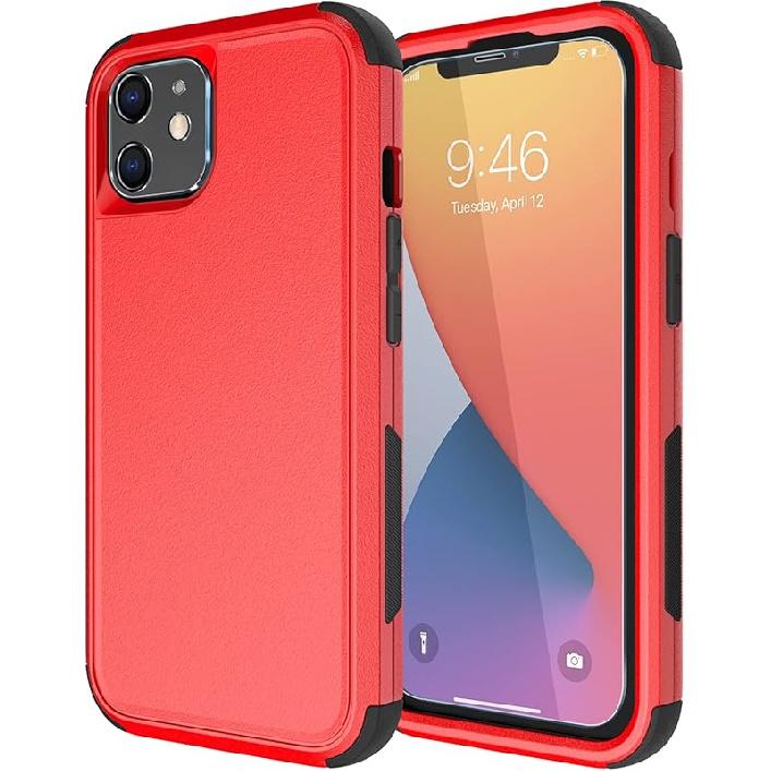

Diverbox для чохла iPhone 11 [Протиударний] [Захищений від падінь] [Захисне скло для екрана], Чохол для телефону з посиленим захистом для Apple iPhone 11 Red-3in1