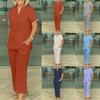 Modisches Leinen Kurzarm Damen Hemd Hosenanzug Frühling Sommer Neu Einfach Lässig Taschenhosen Damen Büro 2-teiliges Set