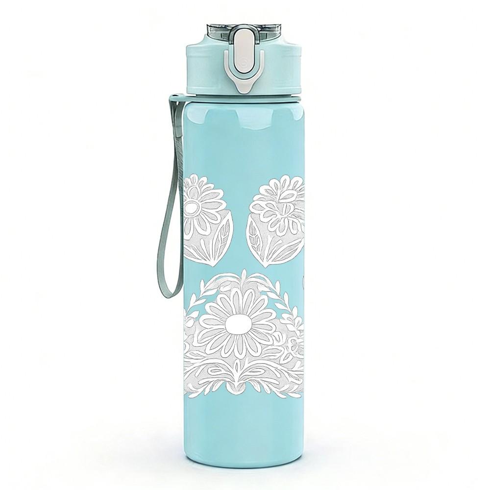 1PC Simple Animal Paw Print Art 750ml Color Plastic Sports Water Bottle Leakproof Flip Straw Lid Suitable for Sports Office Home Use