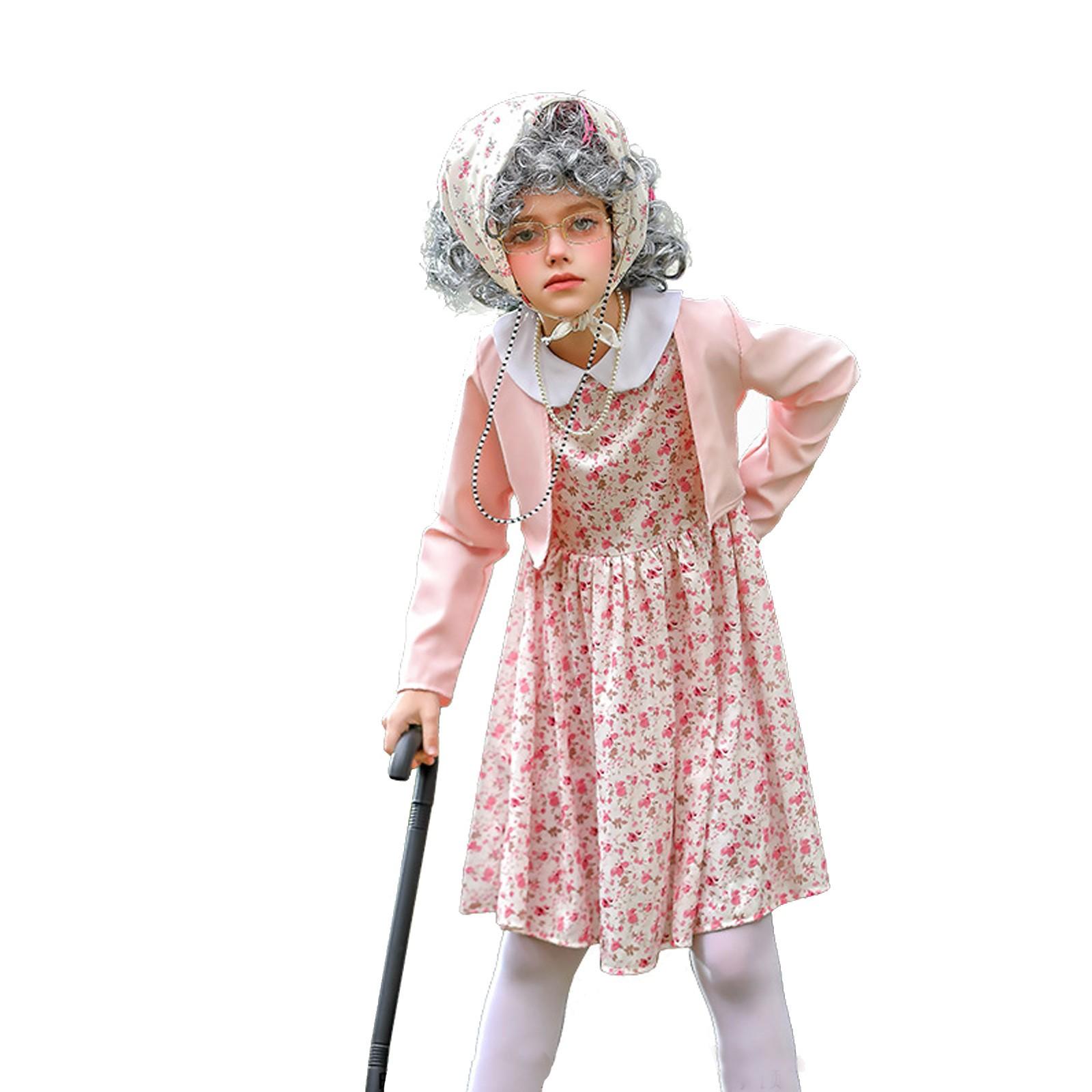 

Детская одежда 100 дней школы костюм бабушки смешное платье Cos платье старой леди цветочная юбка 110 розовый