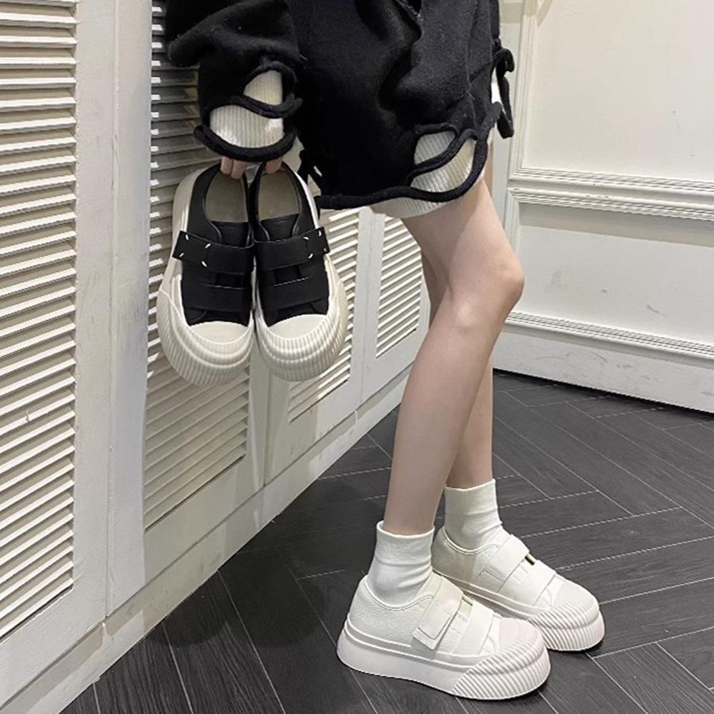 Internet celebrity same spot sneakers platform Velcro cookie shoes women's leather retro casual board shoes little white shoes women