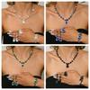 Fashion Green Blue Red Rhinestone Necklace Earrings Bracelet Ring Set Full Diamond Four-Piece Set