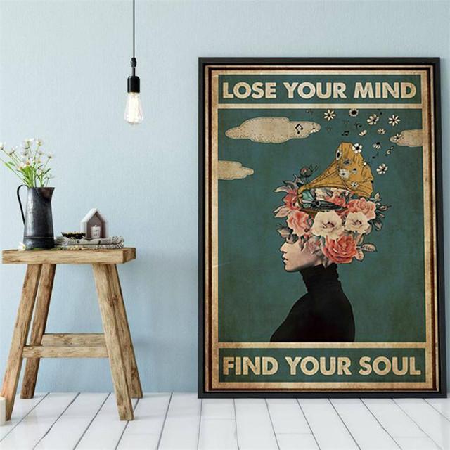 Lose Your Mind Find Your Soul Inspirational Quote Art Retro Poster Prints Abstract Girls Canvas Painting Vintage Home Wall Decor