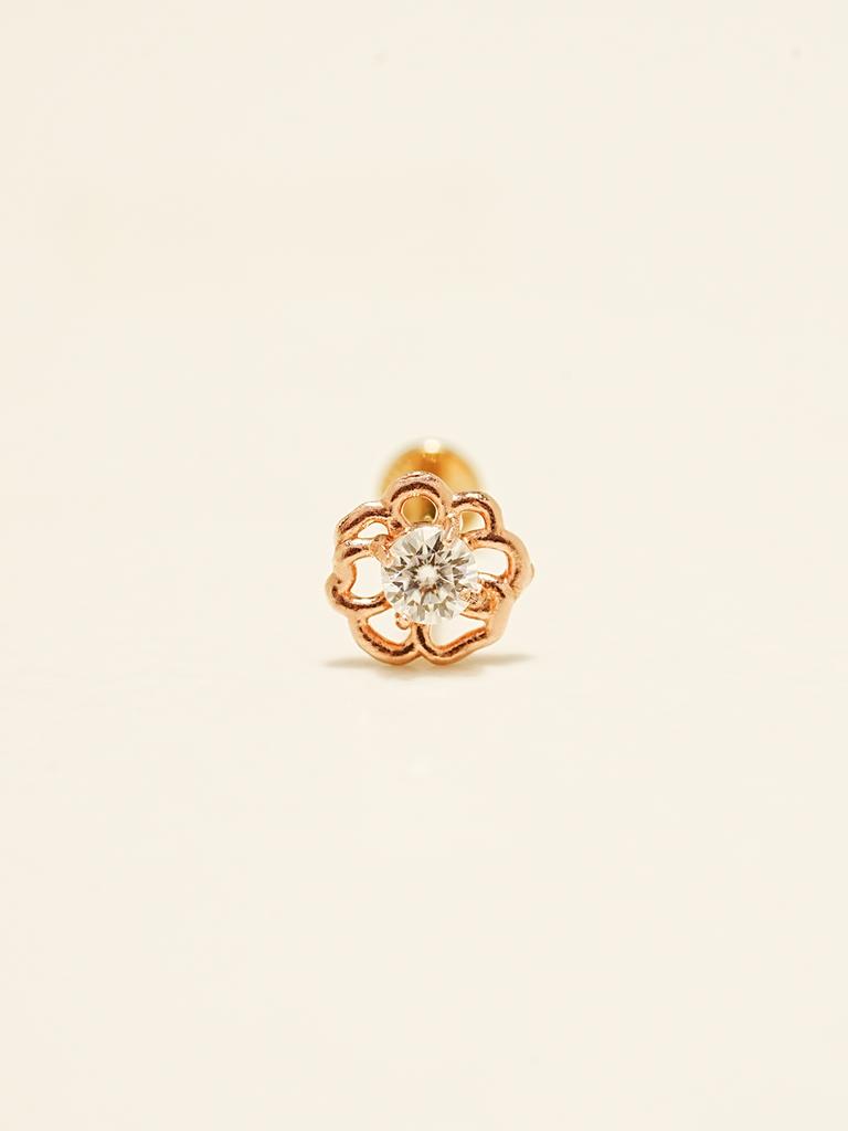 Minimalpiercing [0.8Mm] 14K Internal Moissanite Diamond Pansy Labret Piercing Earrings
