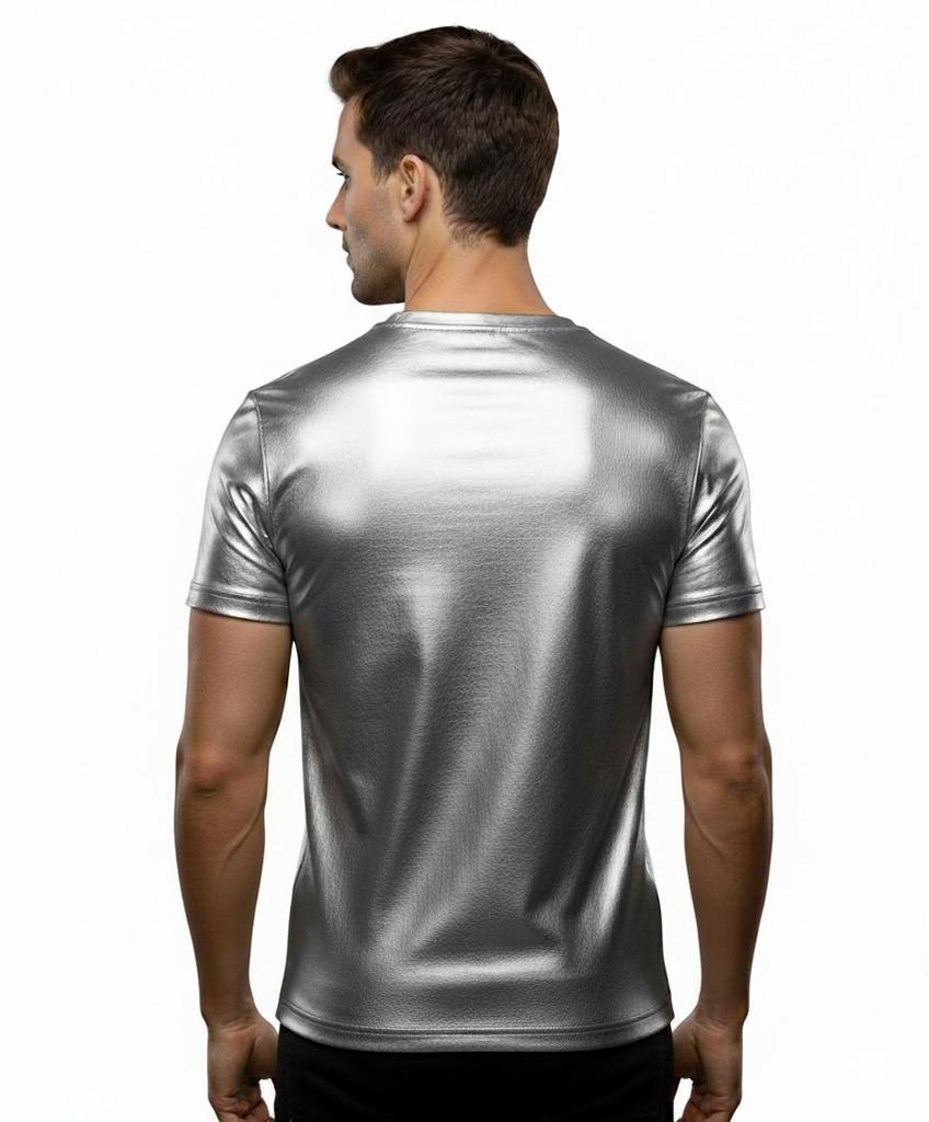Lambskin Summer Stylish Handmade Men's Silver Genuine Leather T-shirt Casual Fit