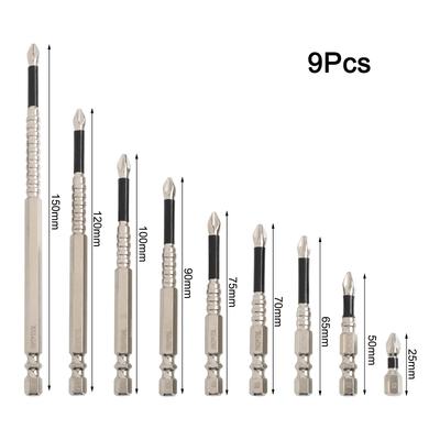 Magnetic Screwdriver Bits 9pc PH2 Alloy Steel Long Anti Slip for Impact Drivers