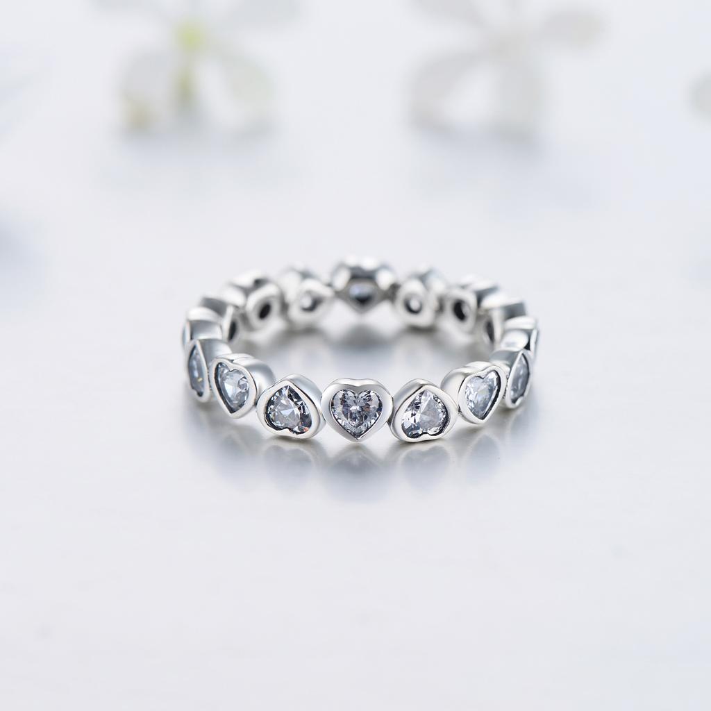 Fashion Classic Cubic Zirconia Jewelry Real 925 sterling silver Love Hearts Ring Eternity Simulated Ring Bands Jewelry