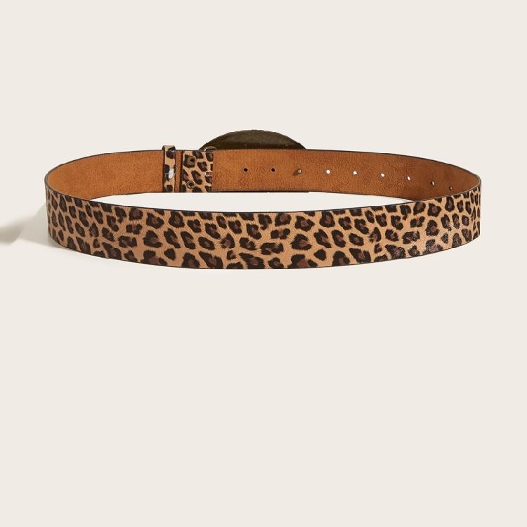 Retro Leopard Print Waist Belt for Lady Girls Fashion PU Leather Waist Band Vintage Waist Ornament Decorative Girdle