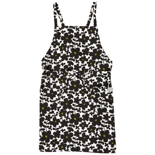 Rep Habituel Selma Apron, Black, Floral Print, 73cm Long X 84cm Wide, with Pockets, 100% Cotton, Machine Washable, Shoulder Strap, Tie-in Front, Styli