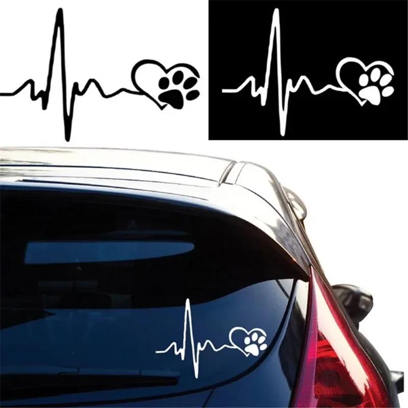 EKG Liebe Hund Pfotenabdruck Aufkleber Auto Fenster Laptop Dekoration Elektrokardiogramm Hund Kreativ Cartoon Niedlich Schwarz/Weiß Zubehör
