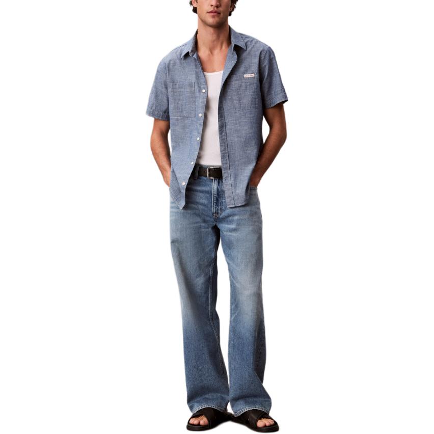 Calvin Klein Button Solid Color Chest Pocket Short Sleeve Shirt Men Shirts 4RG114G-C32