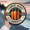 Vintage Farmers Market Metal Tin Sign, Rustic Farmhouse Decor with Carrots, Waterproof Aluminum Poster, 7.87in
