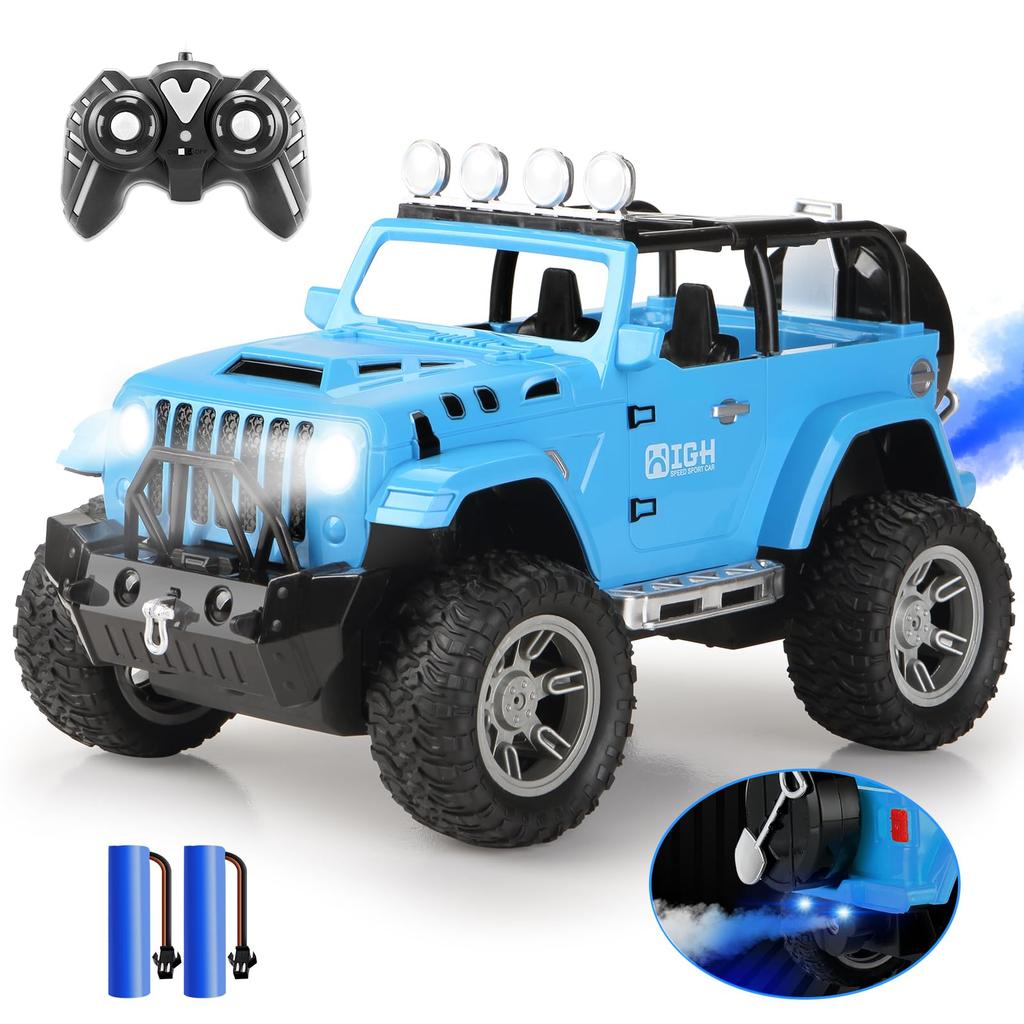 Carox 116 Scale RC Car for Kids, Popular with Exhaust Function - Radio Control Off-Road with LED Lights - 2.4GHz Remote Control with Rechargeable