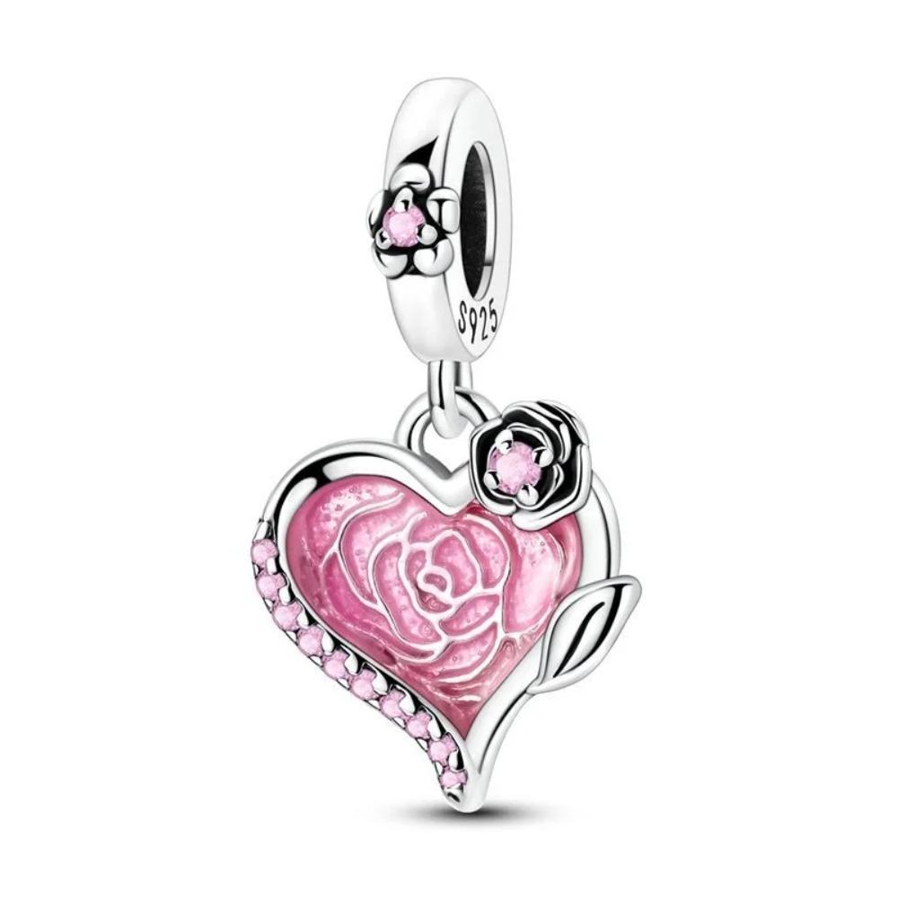 Nuovi Charm Ciondoli Cuore Rosa in Argento 925 per Bracciale Collana Gioielli Fai da Te Regalo di San Valentino per Lei