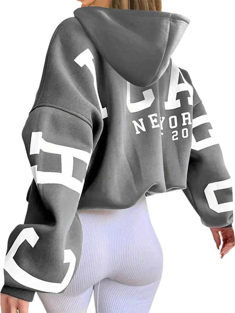 2024 European & American Style Letter Print Hooded Sweatshirt