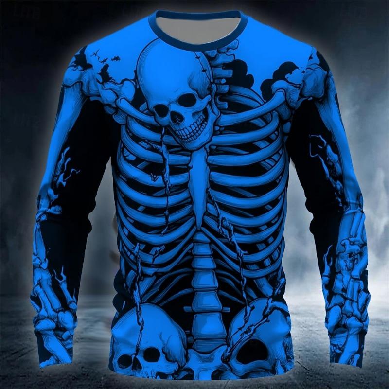 Skull Prints Long Sleeve T-Shirts for Men Gothic Trendy Streetwear Casual Tops Party Tee Clothing