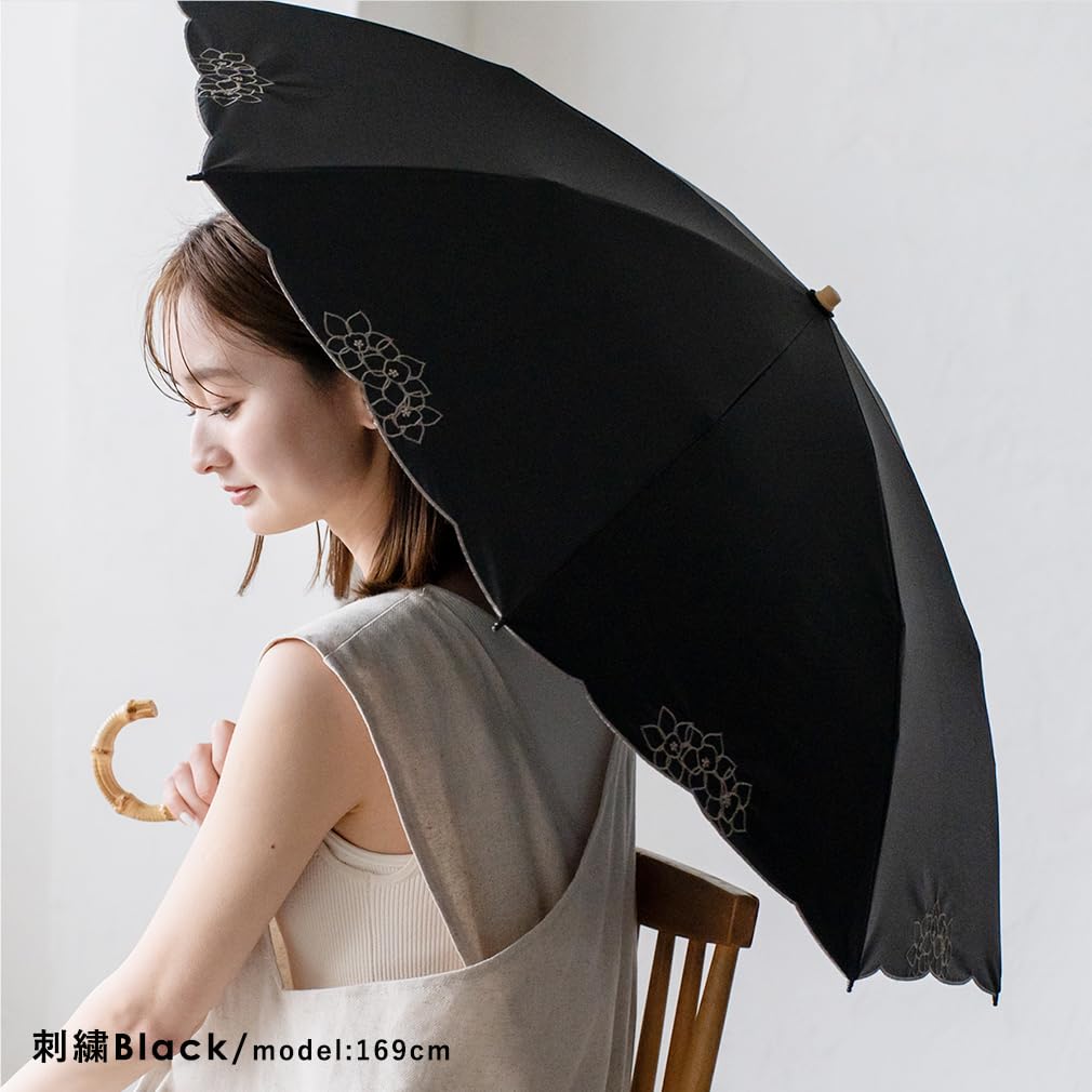 Vita Felice folding umbrella both sunny and rainy for women [VITAFELICE] 2-way 2-tier (for days) pru-30177z (black embroidery)