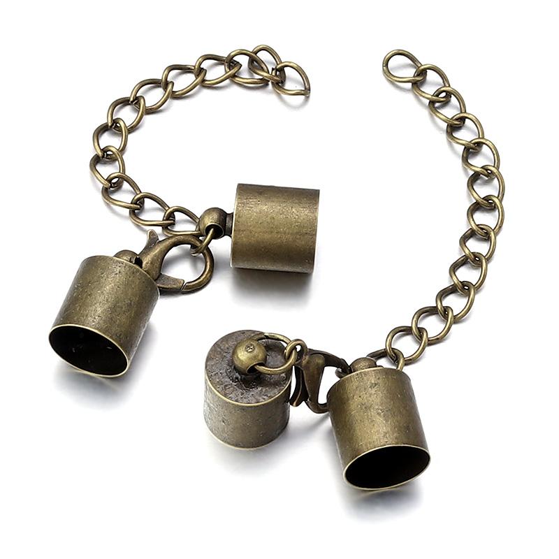 

10Sets 3-10mm Lobster Clasps Hooks Leather Cord Crimps End Tip Caps Connectors Extending Tail Chain For Bracelet Jewelry Making 3mm Inner 2.5mm античный бронзовый