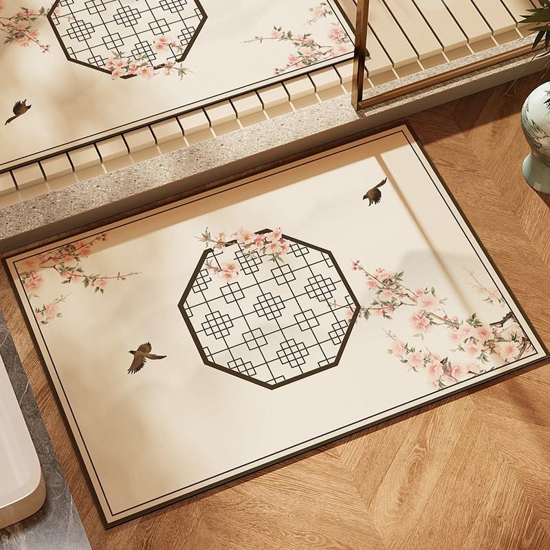 Modern Chinese Style Diatomite Floor Mat Entryway Kitchen Non-Slip Water Absorbent Easy Clean Square Rug