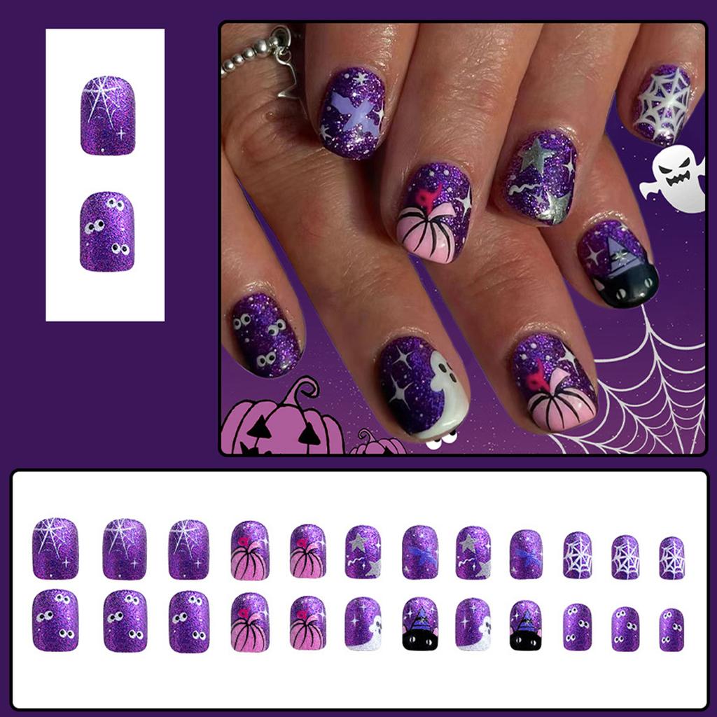 Halloween False Nail Plastic Nail Stickers Featuring Ghostly Bat Pumpkin Designs For Costume Party Beauty Access