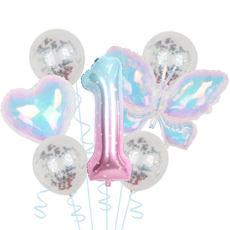 Colorful Transparent Butterfly Balloon Color Sequins Latex Set One Year Old 40 Inch Starry Sky Digital Birthday Party Arrangement