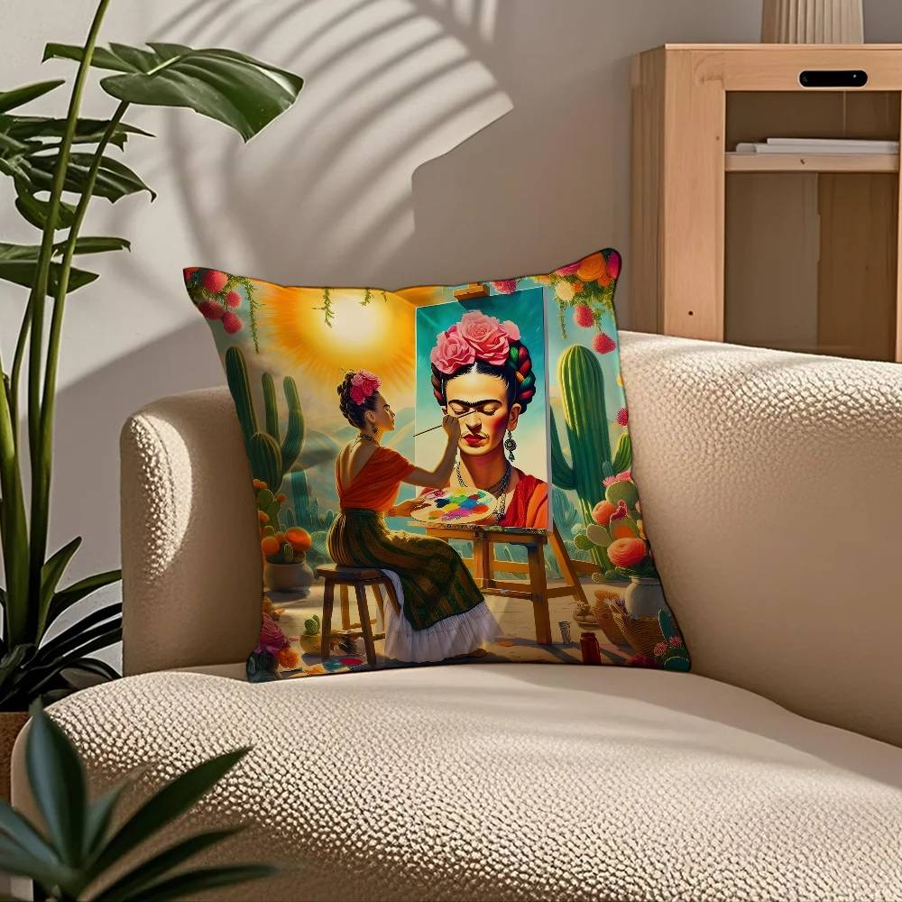 Federa Cuscino Artistica Anime F-Frida K-Kahlo Comfort Divano Letto Seta elegante Cerniera invisibile Personalizzata Copricuscino Decorativo