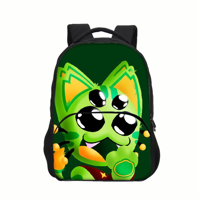 Regretevator Gnarpy Green Cat Backpack With Printed Design For School Use
