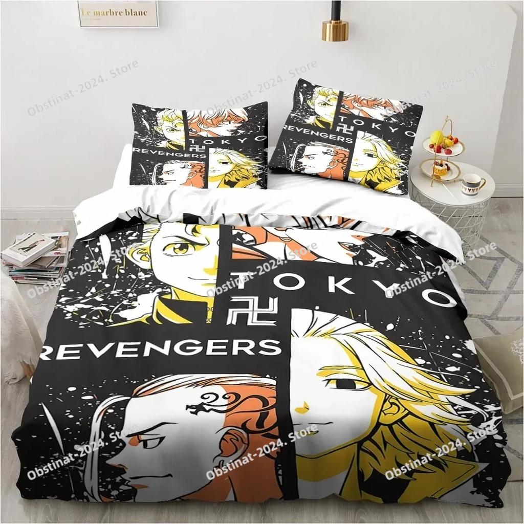 Anime Tokyo Revengers Ryuguuji Ken Sano Manjiro Printed Bed Set Duvet Cover Pillowcase Bedding Set Bed Linen Sheet Quilt Full