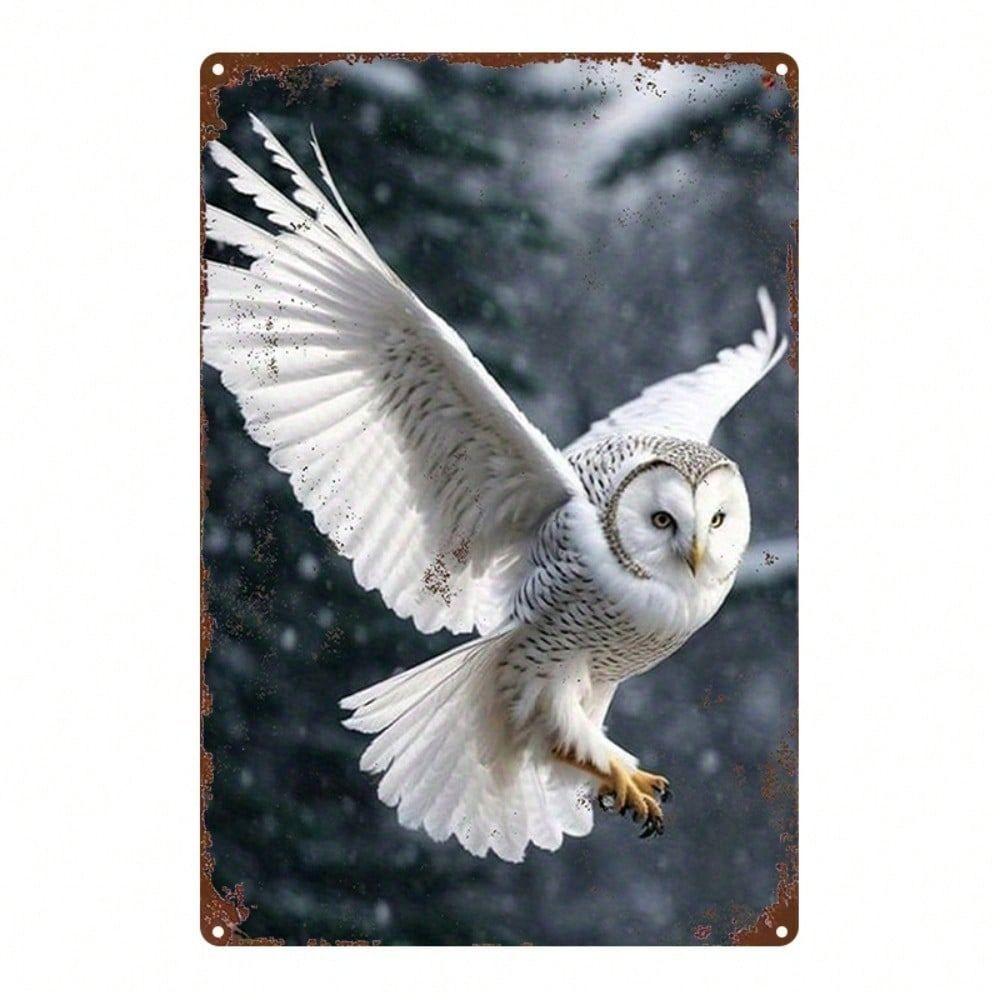 Winter Owl Forest Metal Wall Art Decor