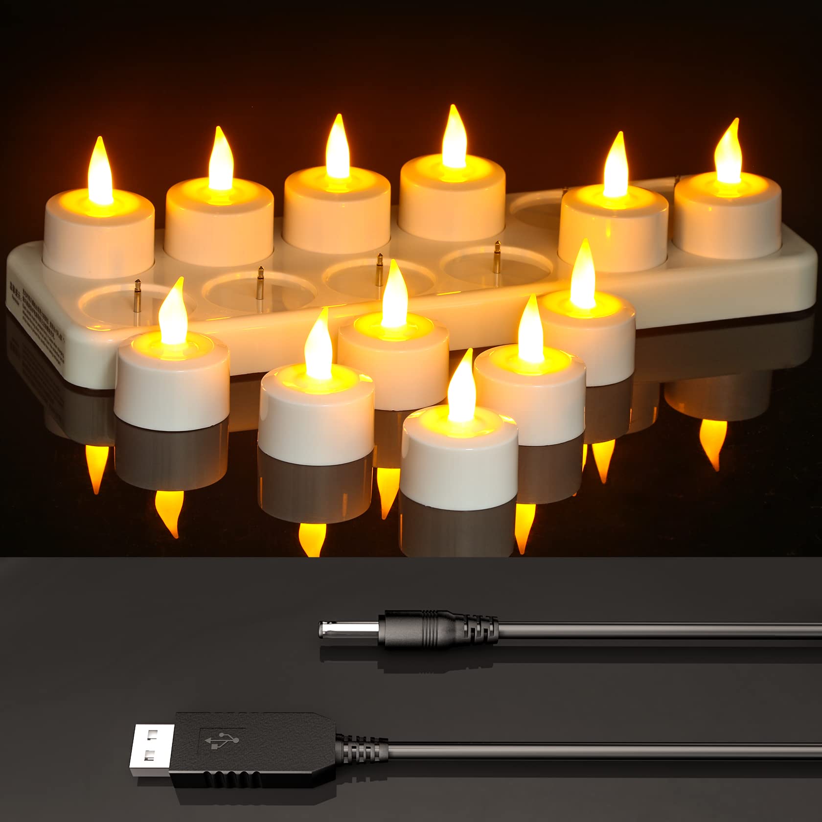 

Flameless Rechargeable LED Candles, Set of 12, USB Rechargeable, Perfect for Indoor and Outdoor Use, Christmas Tree Decorations, Halloween, Weddings,