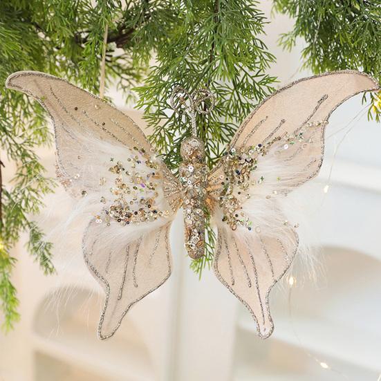 Glitter Butterfly Christmas Ornaments Artificial 3D Sequined Butterfly with Feather for Christmas Tree Crafts Flower Bouquets Fairy Garden Home Decor