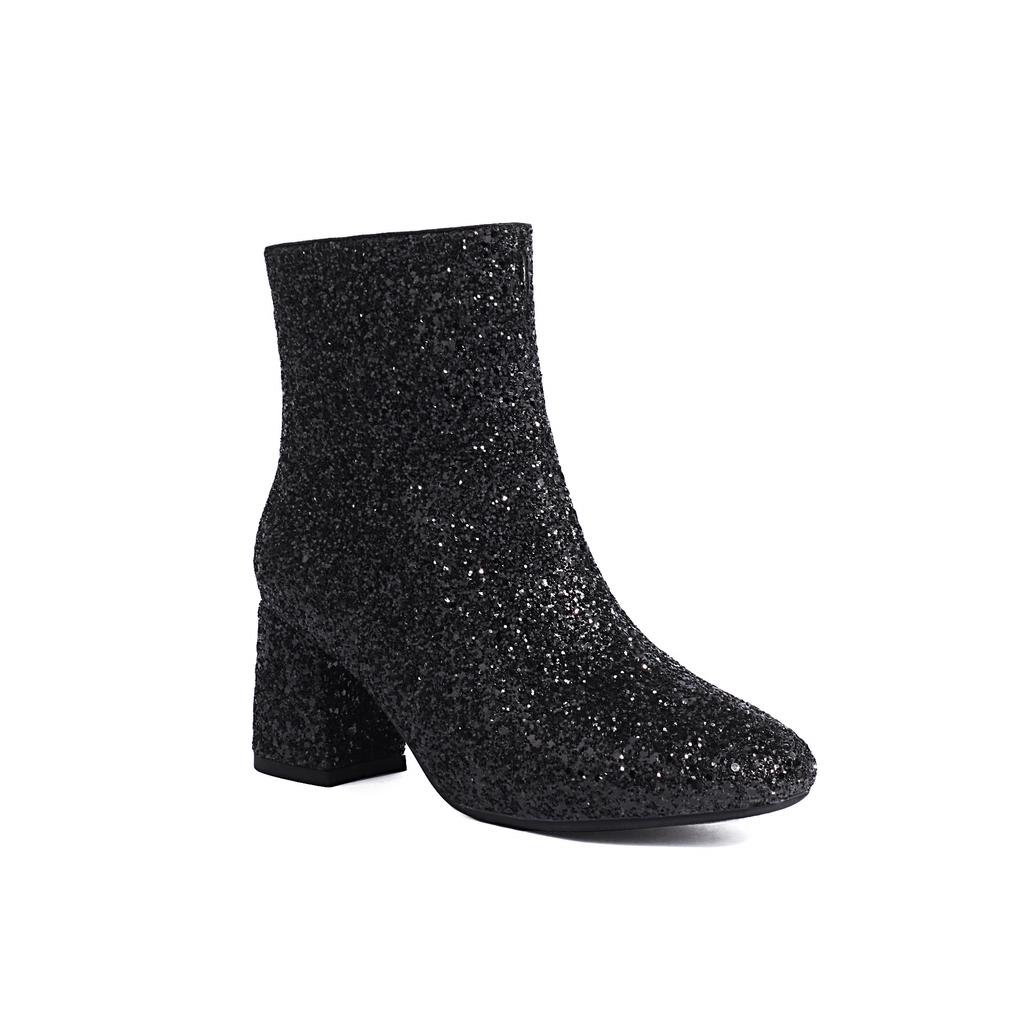 Autumn and Winter Large Size Sequined Women's Shoes Thick High Heels Short Boots