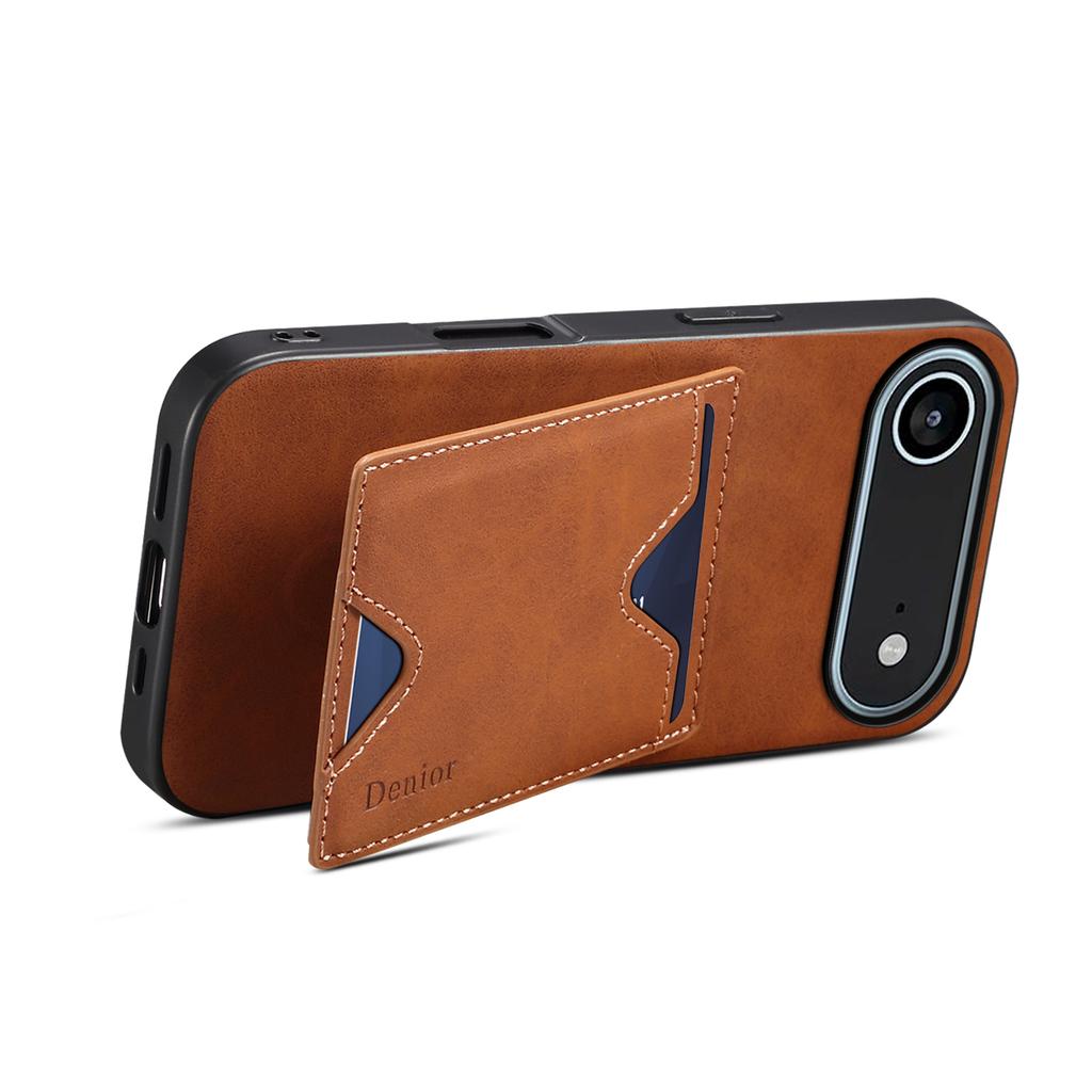 DENIOR For iPhone Air Case Card Holder Kickstand Leather+PC+TPU Phone Cover