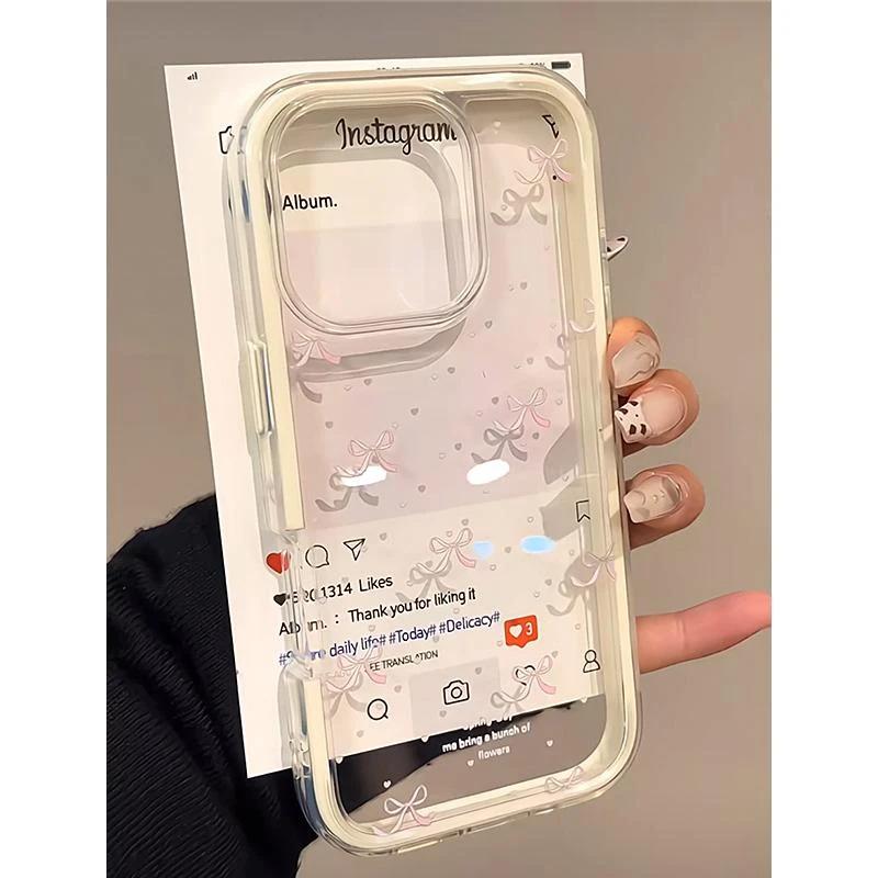 Pink love bow is suitable for Apple iPhone17/16 mobile phone case 14/15 color edge 12 girls 13 niche