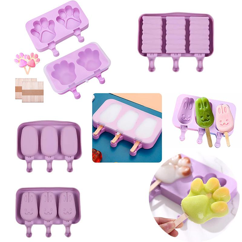 Cat Palm Mold Creative Cartoon Ice Cream Silicone Ice Cream Mold Cute Homemade Food Grade DIY Baking with Lid Easy Release Tray