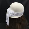 French Retro White 100% Wool Hat Ladies Elegance Black Floral Lace Beret French Wedding Wool Top Hat Ladies Felt Hat