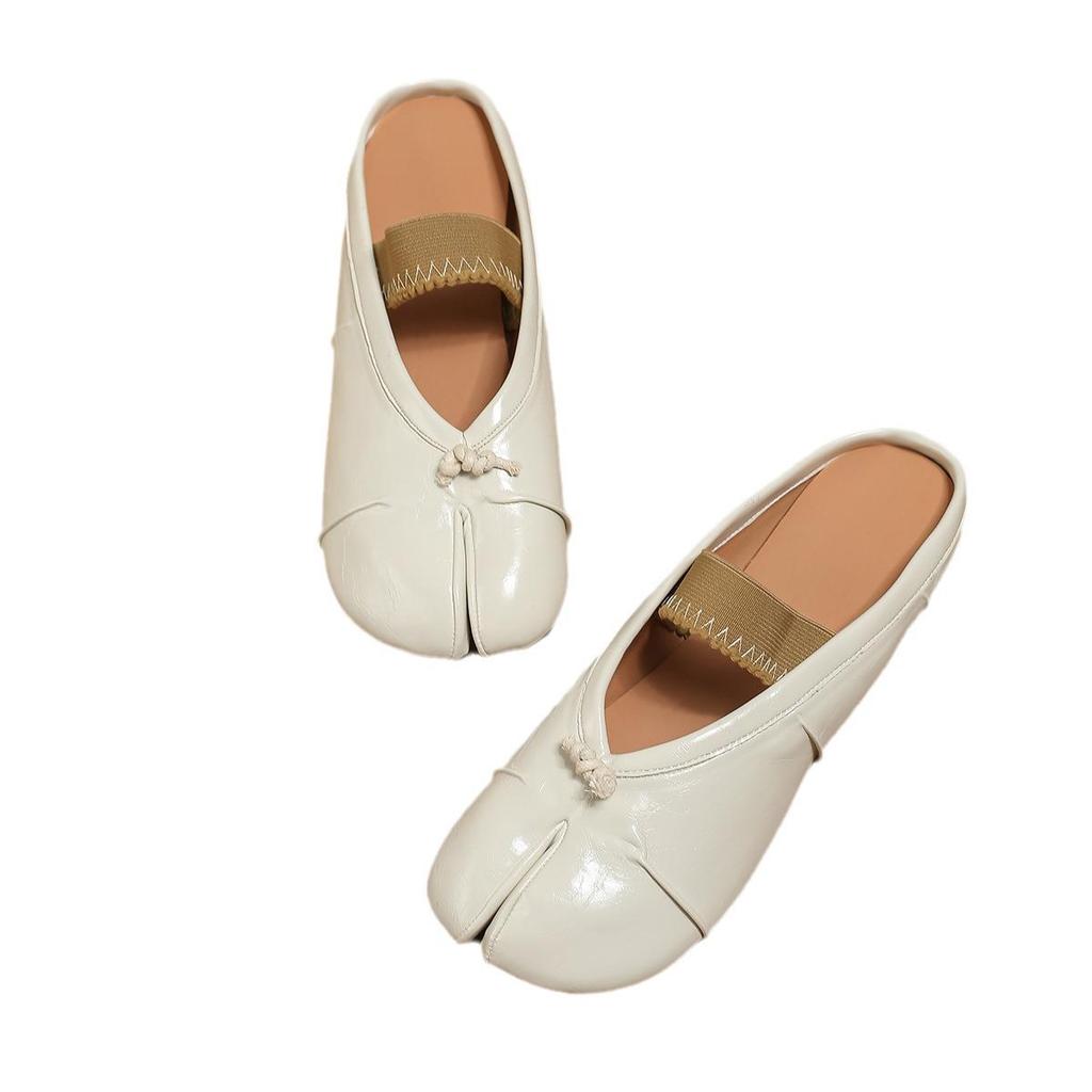 Γυναικεία Μοβ Μαμά Μαλακής Σόλας Επίπεδα Loafers με Λουράκι Διχάλας Δακτύλων με Χοιροδίκτυλο