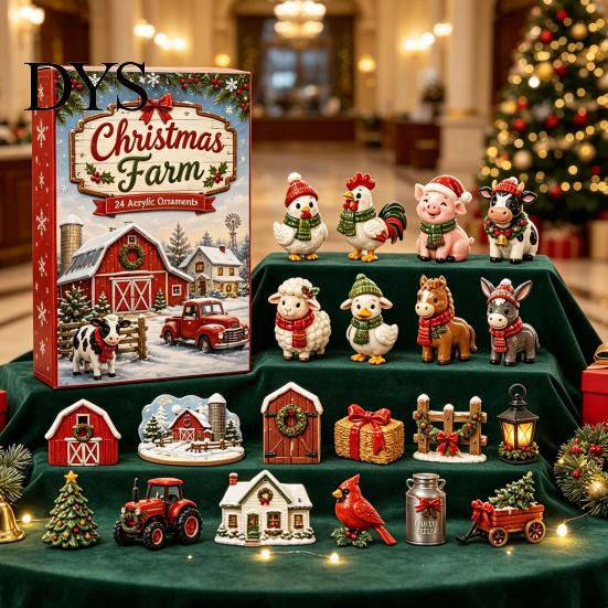Christmas Party Favors 2026 Farm Advent Calendar, 24 Day Countdown Box with 2D Acrylic Room Decor Animal Ornaments, Festive Tree Hanging for