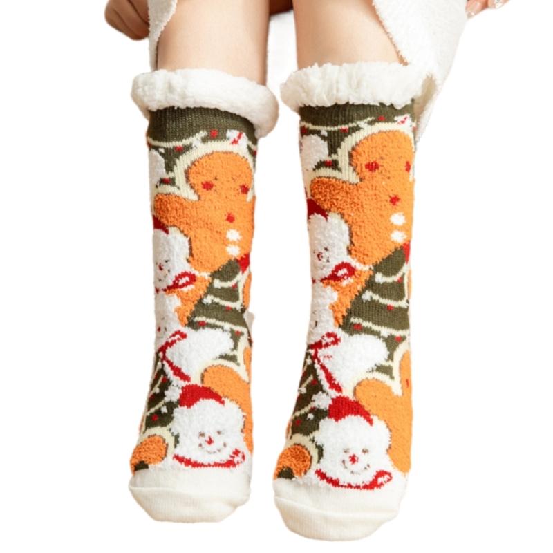 Christmas Snowman Fuzzy Slipper Socks for Women Thermal Fleece Lined Socks Warm Fuzzy Socks for Winter Party Supplies