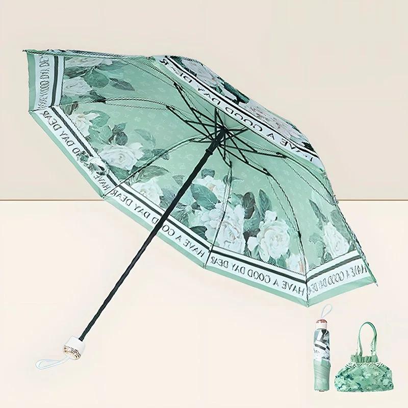 UPF50+ Folding Umbrella Double Layer Sun Rain Umbrella With Storage Bag UV Protection Vinyl coating Parasol Sun Shade Umbrella