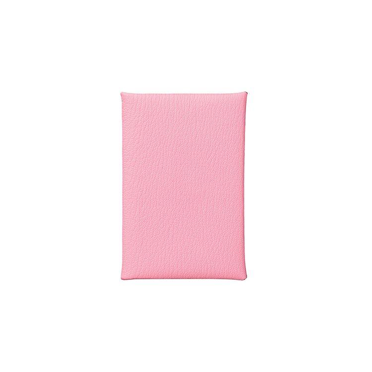 Hermès Calvi Silverspänne Tvåfärgad Mysore Getläder Plånbok Myntpåse Kortinnehavare Damplånbok Rosapink Tegelröd H078476CKAD