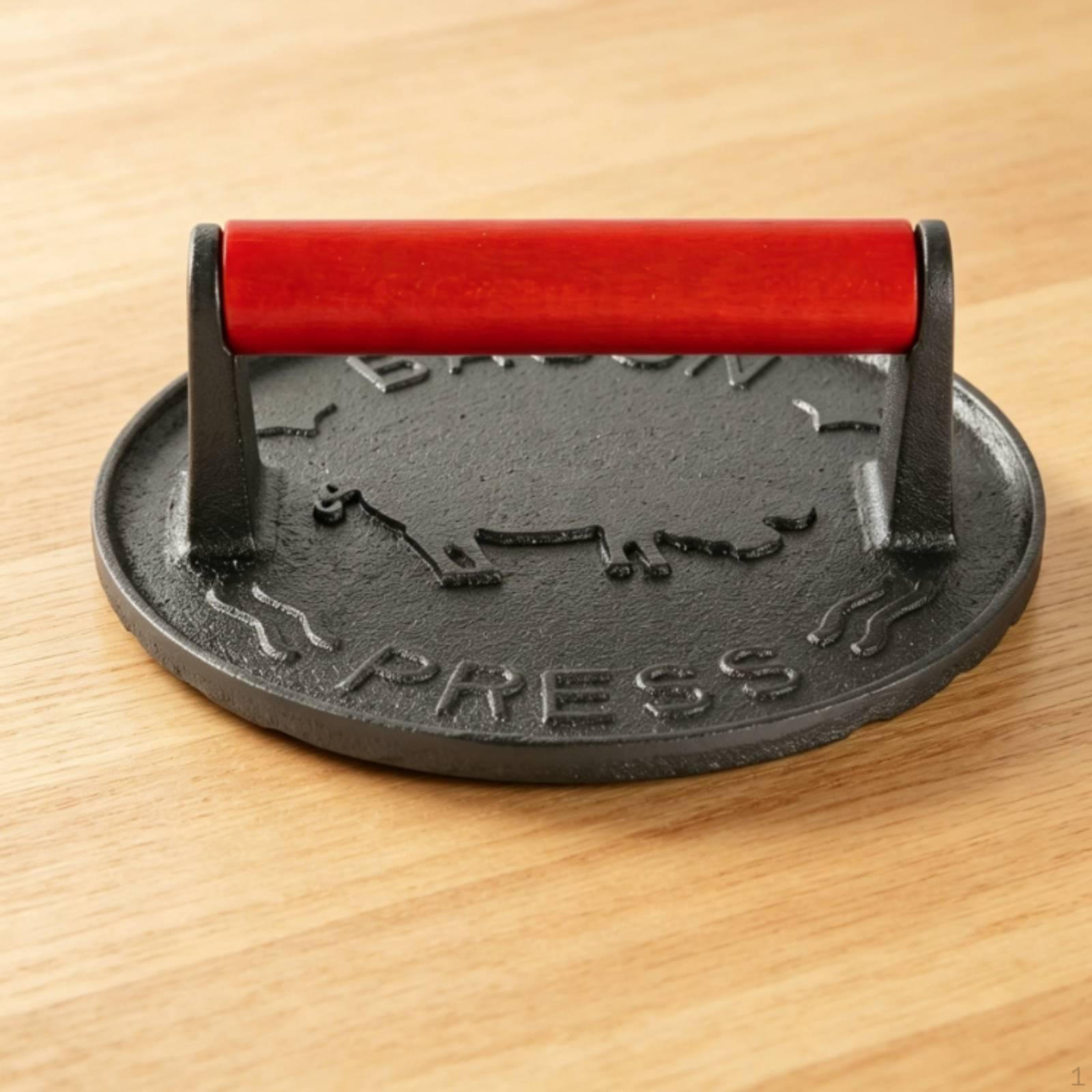 Cast Iron Smasher Press Wooden Handle Handheld Grill Black Supports Round Meat Round Meat Press