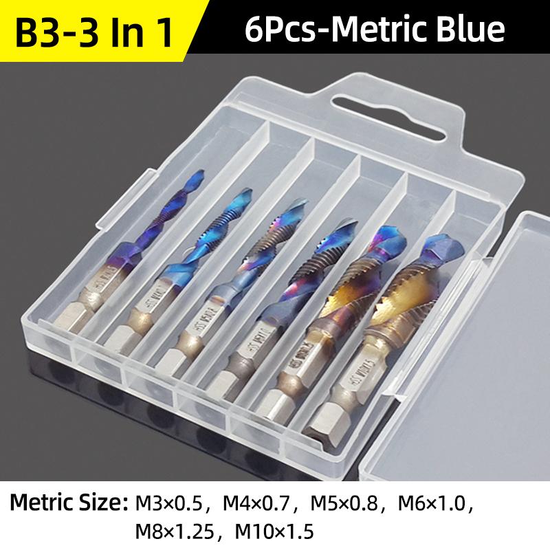 Compound Screw Tap Bit Set M3/4/5/6/8/10 Hex Spiral Tap Countersink Drill Reamer Titanium Soft Metal Tapping Chamfering Tools