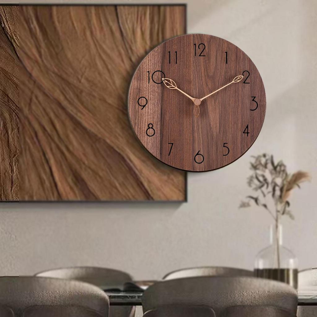 Decorative Hanging Clock Round Wall for Kitchen Living Room Decoration Light Wooden