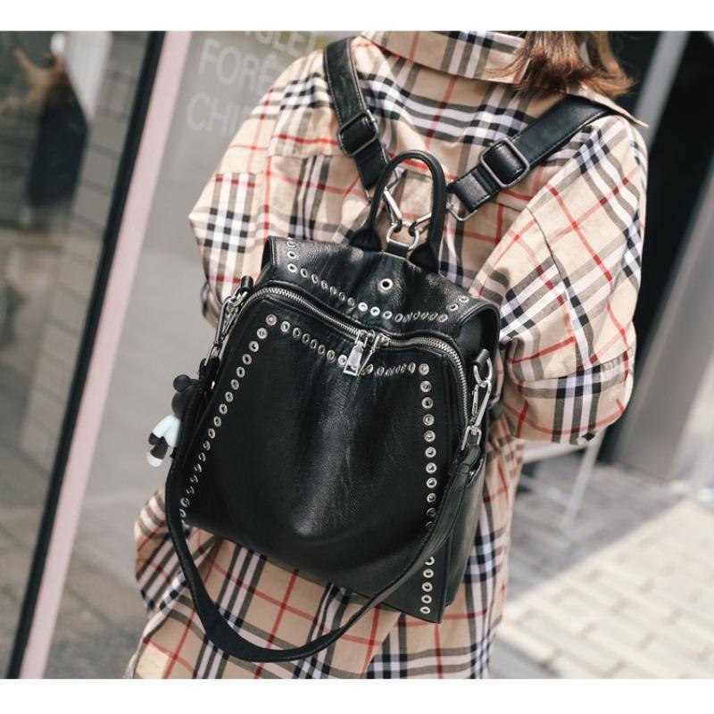 Luxury Women Genuine Leather Backpack Rivet Multifunctional Shoulder Bag Female Retro Travel Bag Teenage Girls Fashion Schoolbag