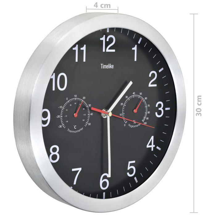 VidaXL Horloge Murale à Quartz Hygromètre Thermomètre Noir Pendule de Cuisine 50624