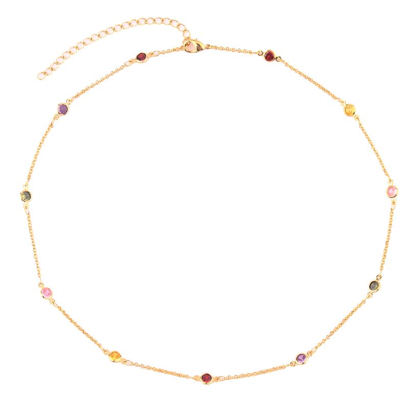 Mix Fashion Summer Colorful Rainbow Women Girl Jewelry 5A Cubic Zirconia Delicate Gold Filled Charm Tennis Chain Necklaces