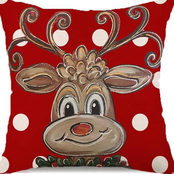 Christmas Pillowcase Linen Print Elk Snowman Home Decoration Sofa Cushion Cover