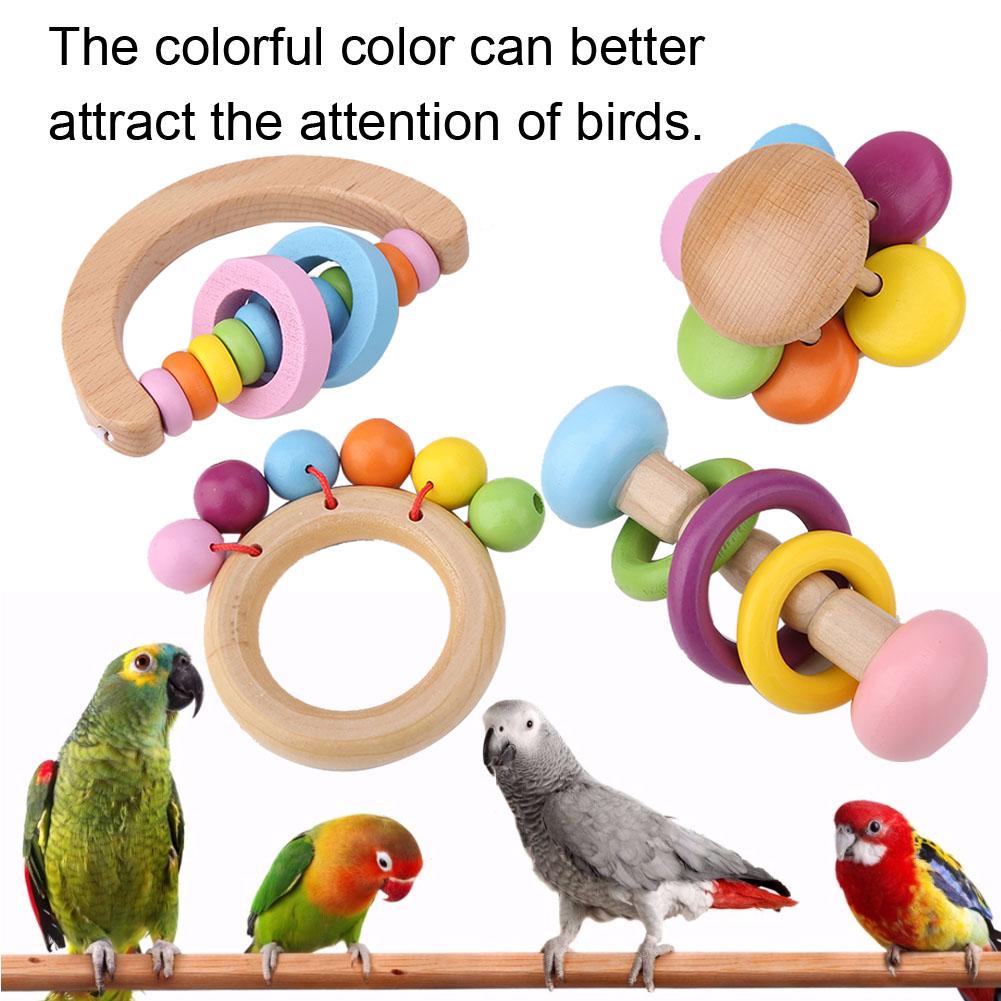 4PCS Parrot Toy Bird Chewing Toys Hanging Wooden Toy Parrot Playing Toy Set