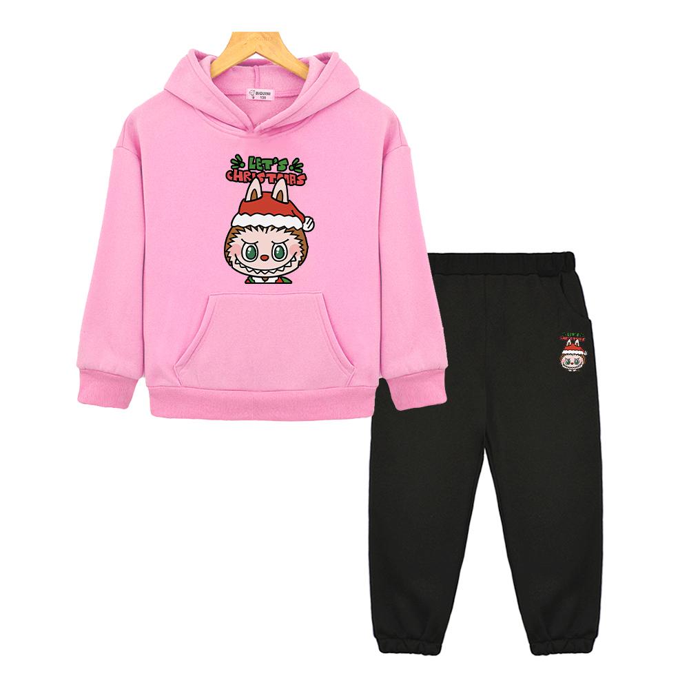 labubu  2pcs pullover+pants Cartoon Jacket Kawaii  boys girls Hooded Sets Anime hoodie Fleece sweatshirt  kids boutique clothes